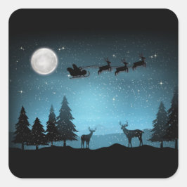 夜の愛らしいトナカイ スクエアシール