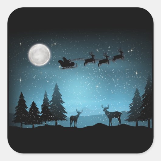 夜の愛らしいトナカイ スクエアシール (正面)