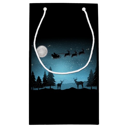 夜の愛らしいトナカイ スモールペーパーバッグ (裏面)