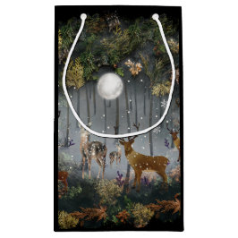 夜の愛らしいトナカイ スモールペーパーバッグ