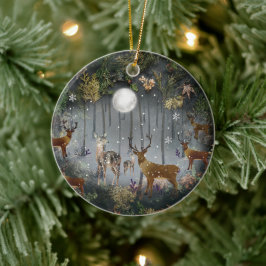 夜の愛らしいトナカイ セラミックオーナメント