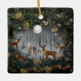 夜の愛らしいトナカイ セラミックオーナメント