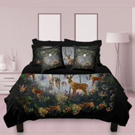 夜の愛らしいトナカイ フリースブランケット