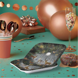 夜の愛らしいトナカイ ペーパープレート