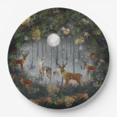 夜の愛らしいトナカイ ペーパープレート (正面)