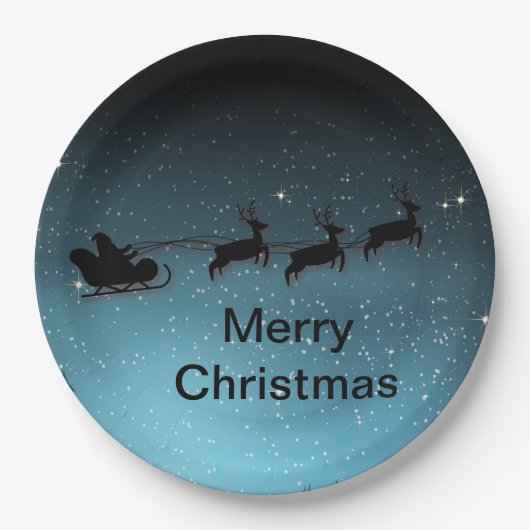夜の愛らしいトナカイ ペーパープレート (正面)