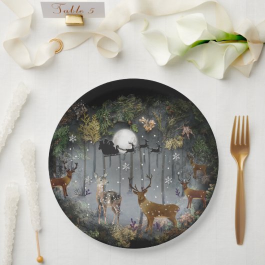 夜の愛らしいトナカイ ペーパープレート (ウェディング)