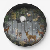 夜の愛らしいトナカイ ペーパープレート (正面)