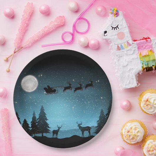夜の愛らしいトナカイ ペーパープレート (パーティー)