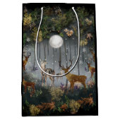 夜の愛らしいトナカイ ミディアムペーパーバッグ (正面)