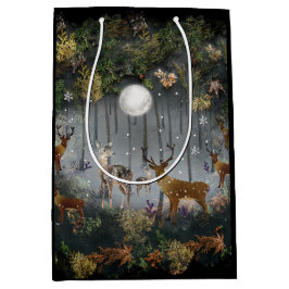 夜の愛らしいトナカイ ミディアムペーパーバッグ