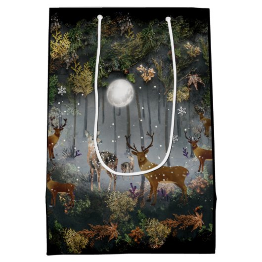 夜の愛らしいトナカイ ミディアムペーパーバッグ (裏面)