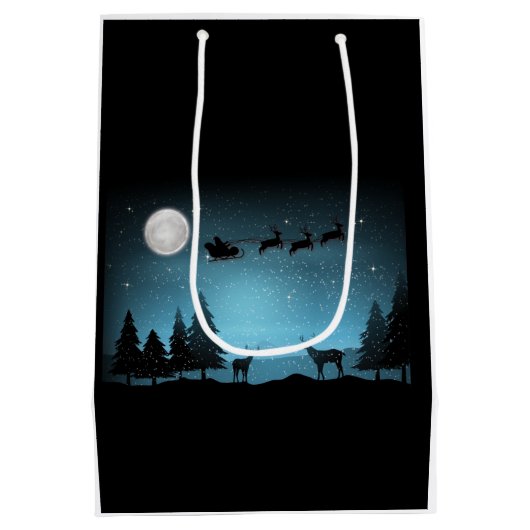 夜の愛らしいトナカイ ミディアムペーパーバッグ (裏面)