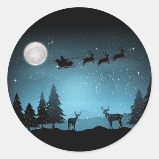 夜の愛らしいトナカイ ラウンドシール (正面)