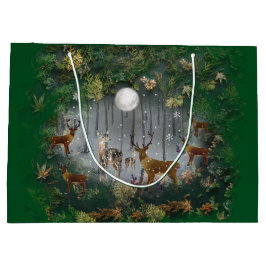 夜の愛らしいトナカイ ラージペーパーバッグ