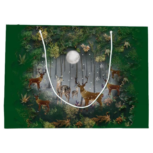 夜の愛らしいトナカイ ラージペーパーバッグ (裏面)