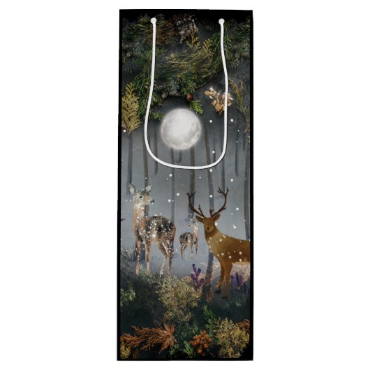 夜の愛らしいトナカイ ワインギフトバッグ (正面)