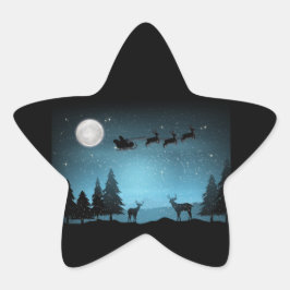 夜の愛らしいトナカイ 星シール