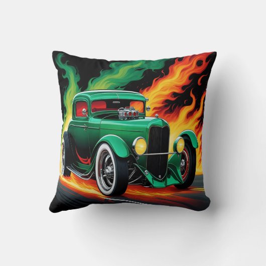 夜の改造炎の通りを通して緑のレース クッション (裏面)