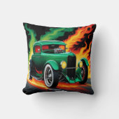 夜の改造炎の通りを通して緑のレース クッション (正面)