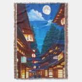 夜の日本の小さな町の通り スローブランケット (正面縦)