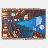 夜の日本の小さな町の通り スローブランケット (正面)