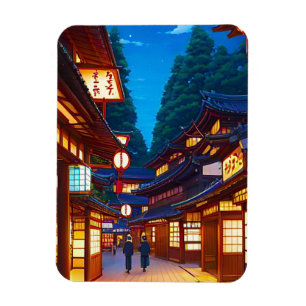 夜の日本の小さな町の通り マグネット