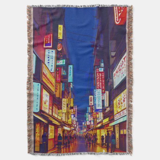 夜の日本の市街地 スローブランケット (正面縦)