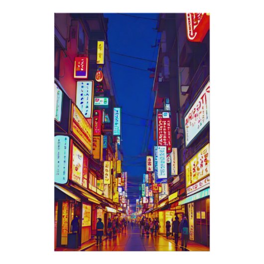 夜の日本の市街地 フォトプリント            (正面)
