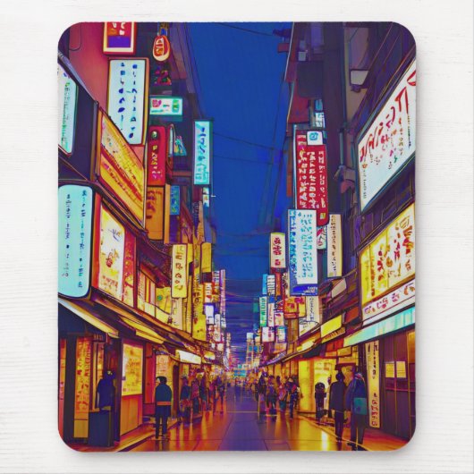 夜の日本の市街地 マウスパッド (正面)