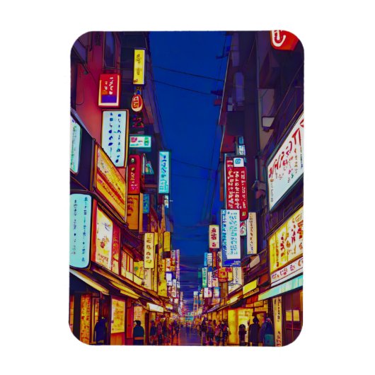 夜の日本の都市の通り マグネット (縦)