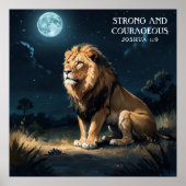 夜の星と月の信仰で野生の静かなライオン ポスター (正面)