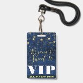 夜の星の下に金ゴールドブルー甘い16 VIPパス バッジ (ストラップ付き表面)