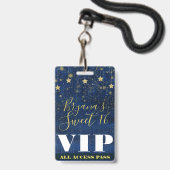 夜の星の下に金ゴールドブルー甘い16 VIPパス バッジ (ストラップ付き裏面)