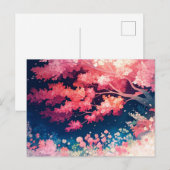 夜の星空の下のピンクの桜の木 ポストカード (正面/裏面)