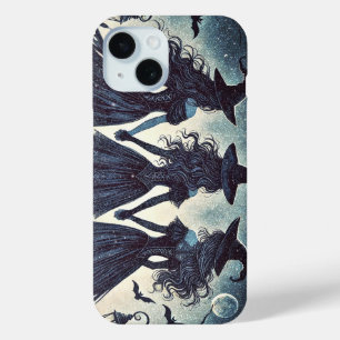 夜の星空の下の三人の魔女 ハロウィン iPhone 15ケース