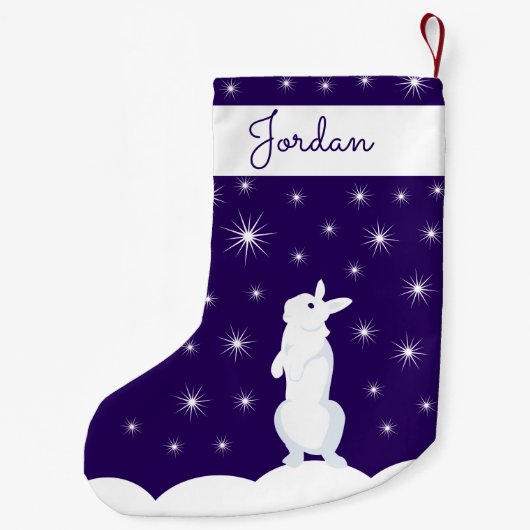 夜の星空を見るかわいいクリスマスうさぎ スモールクリスマスストッキング (裏面)