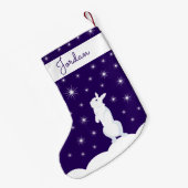 夜の星空を見るかわいいクリスマスうさぎ スモールクリスマスストッキング (裏面 (吊り時))