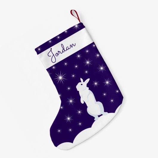 夜の星空を見るかわいいクリスマスうさぎ スモールクリスマスストッキング (裏面 (吊り時))