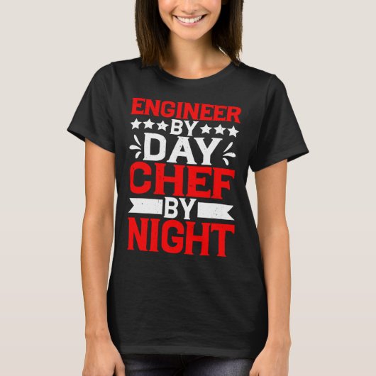 夜の昼シェフによるエンジニア Tシャツ (正面)