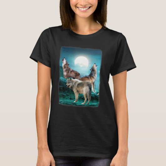 夜の月でハウリング狼オオカミ動物Jungl Tシャツ (正面)
