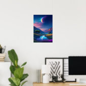 夜の月に照らされた魅力的谷 ポスター (ホームオフィス)