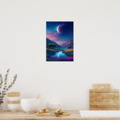 夜の月に照らされた魅力的谷 ポスター (キッチン)