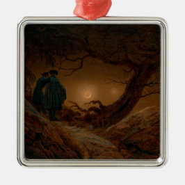 夜の月の光を眺める二人の男 メタルオーナメント