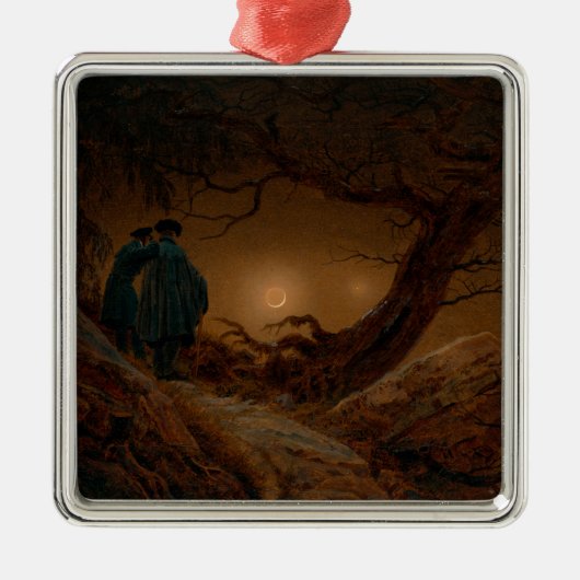 夜の月の光を眺める二人の男 メタルオーナメント (正面)