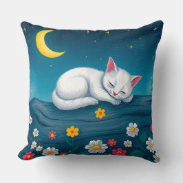 夜の木の上で眠る愛らしい白い子猫 クッション