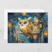 夜の木の城に棲む神秘的なフクロウ ポストカード (正面/裏面)