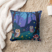 夜の森のフクロウのイラスト クッション (ブランケット)