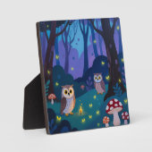 夜の森のフクロウのイラスト フォトプラーク (正面)