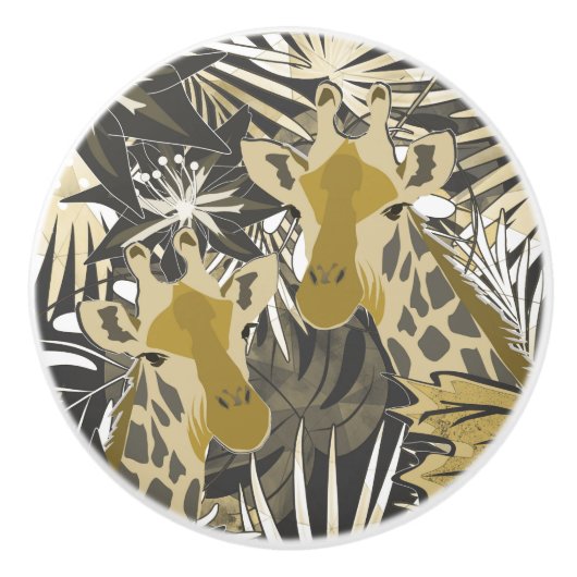 夜の森の中でキリン。 セラミックノブ (正面)